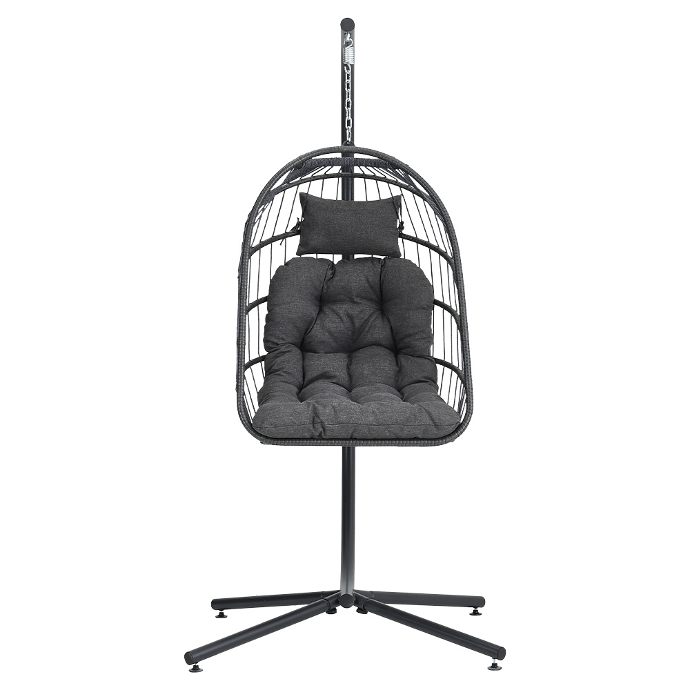 New Outdoor Garden Hanging Single Egg Chair with Dark Grey Cushion