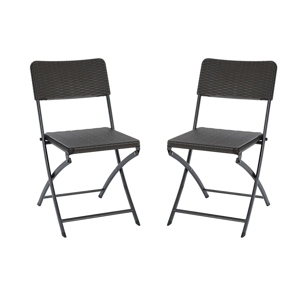 New Set of 2 Outdoor Rattan Plastic Folding Chairs Black
