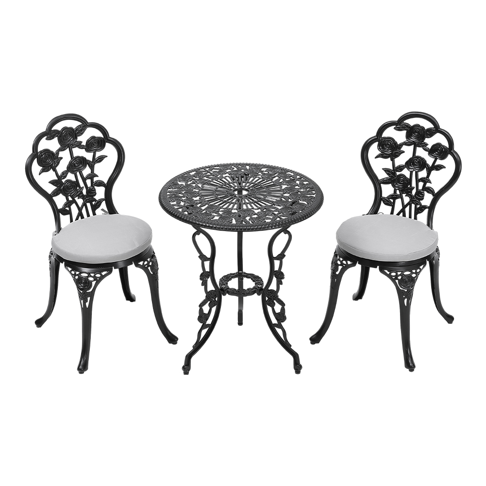 Set of 3 Cast Aluminium Outdoor Bistro Dining Set Rose