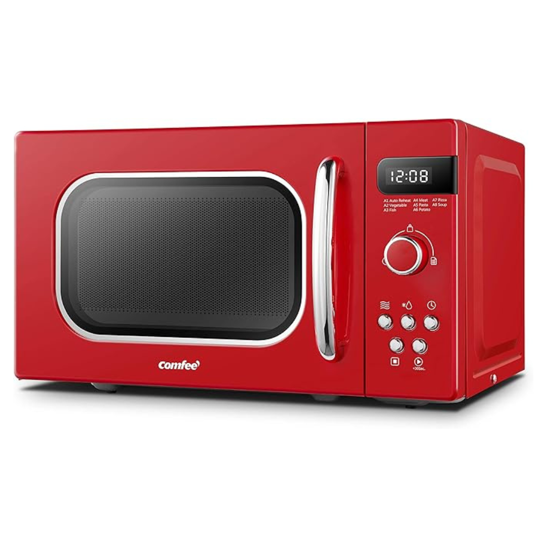 800W 20L Retro Red Microwave Oven with LED Display