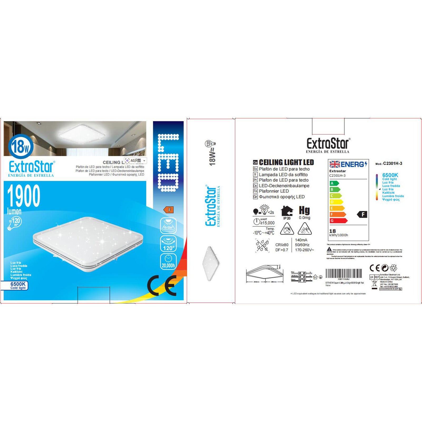 New 18W LED Square Ceiling Light Non Dimmable 6500K