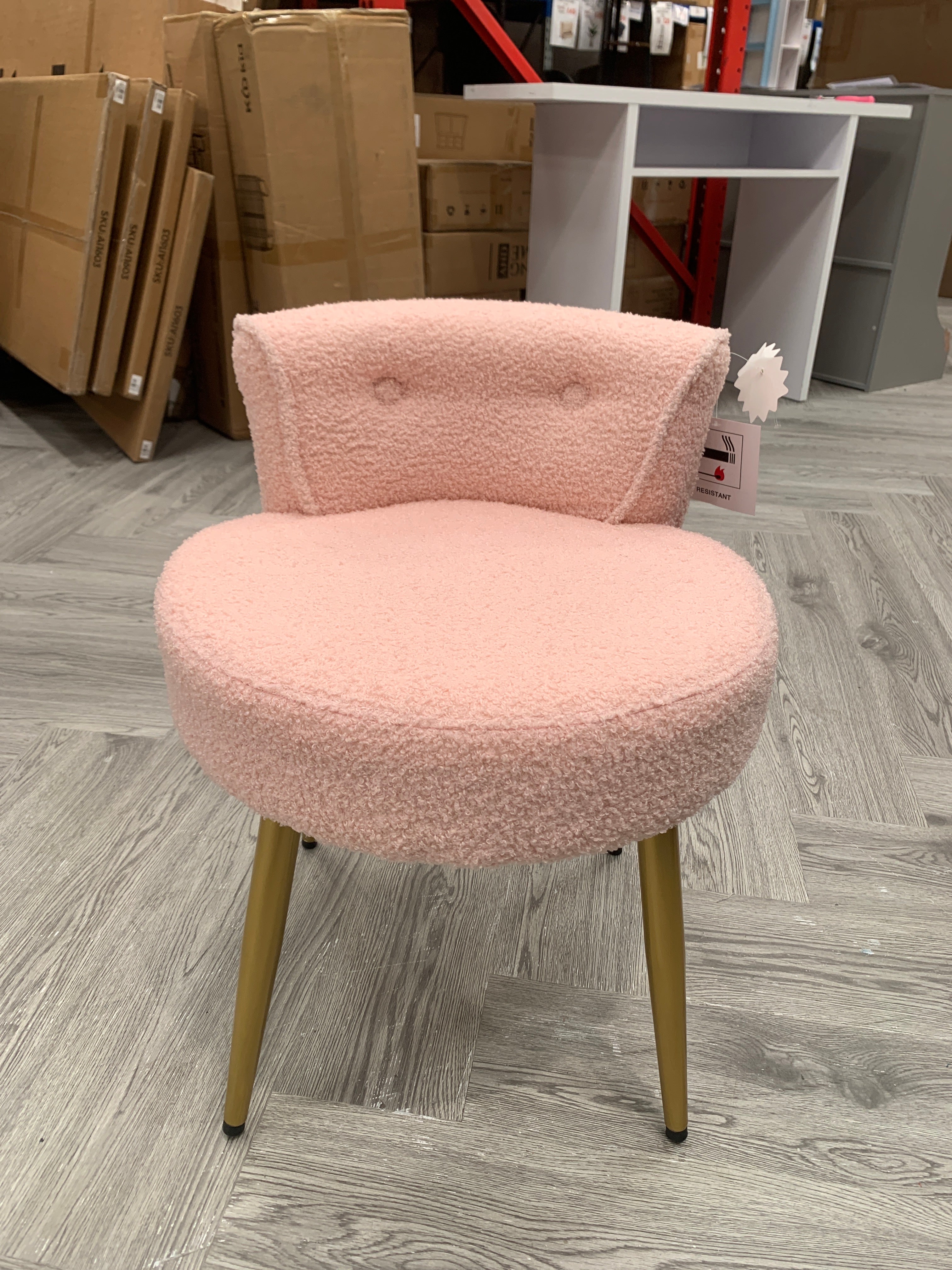 Teddy Fleece Dressing Table Stool with Metal Legs Pink