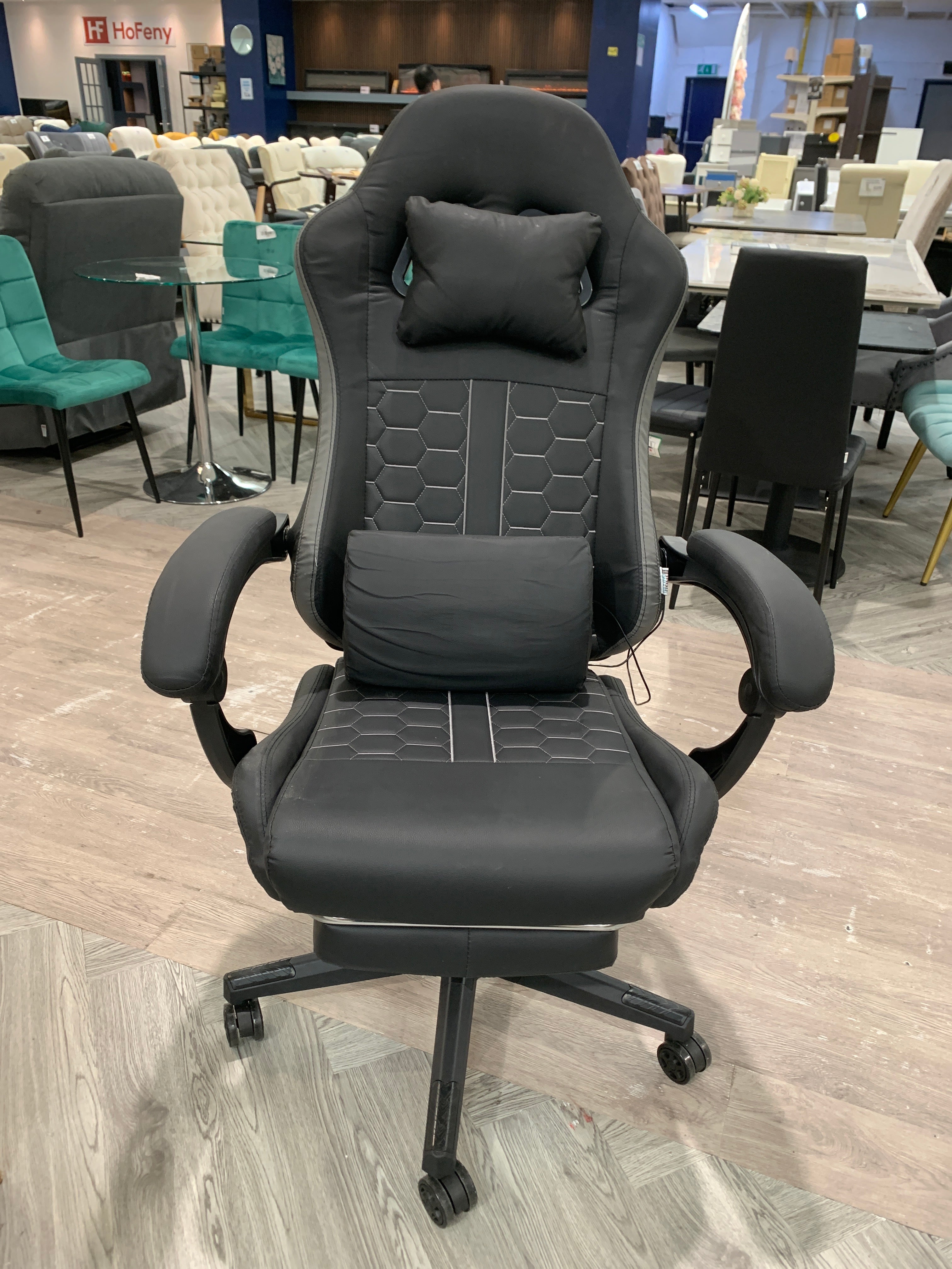 High Back Height Adjustable Gaming Chair with Cushion and Footrest Black