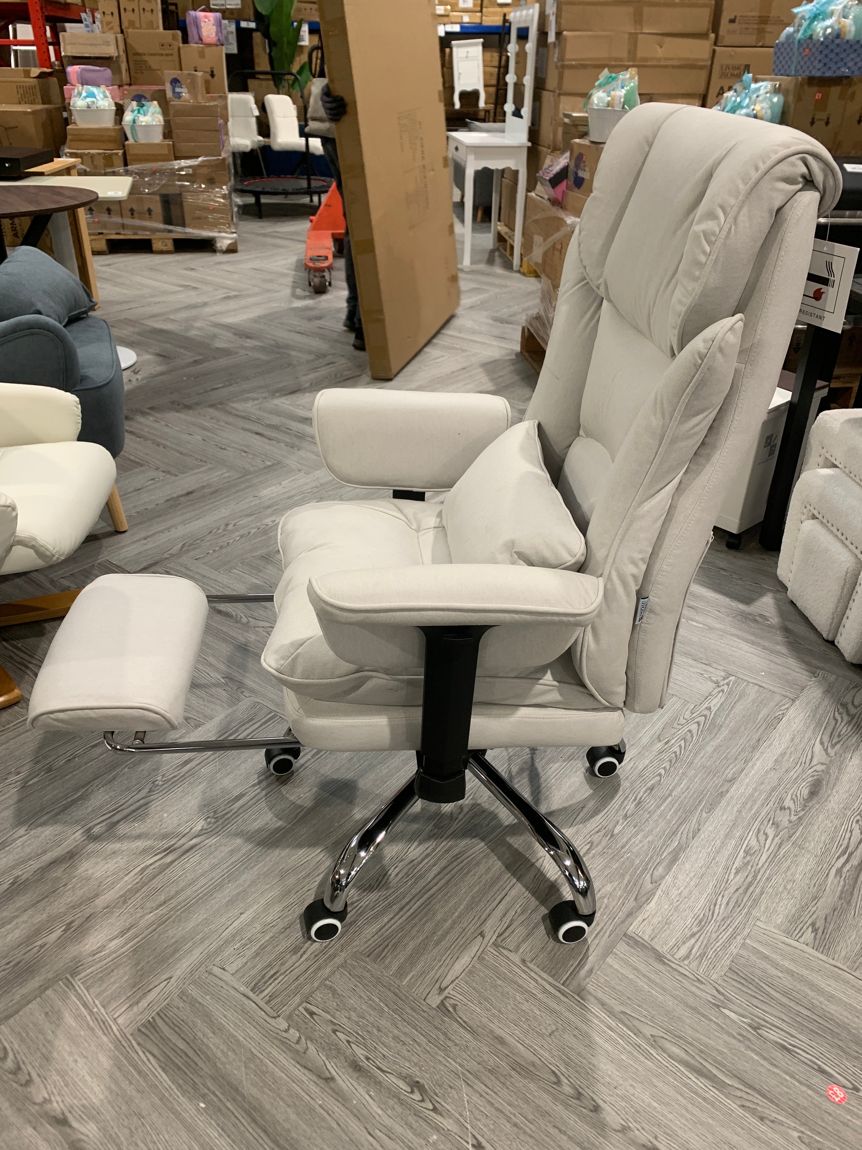 Recliner Office Chair with Lumbar Pillow and Footrest Beige