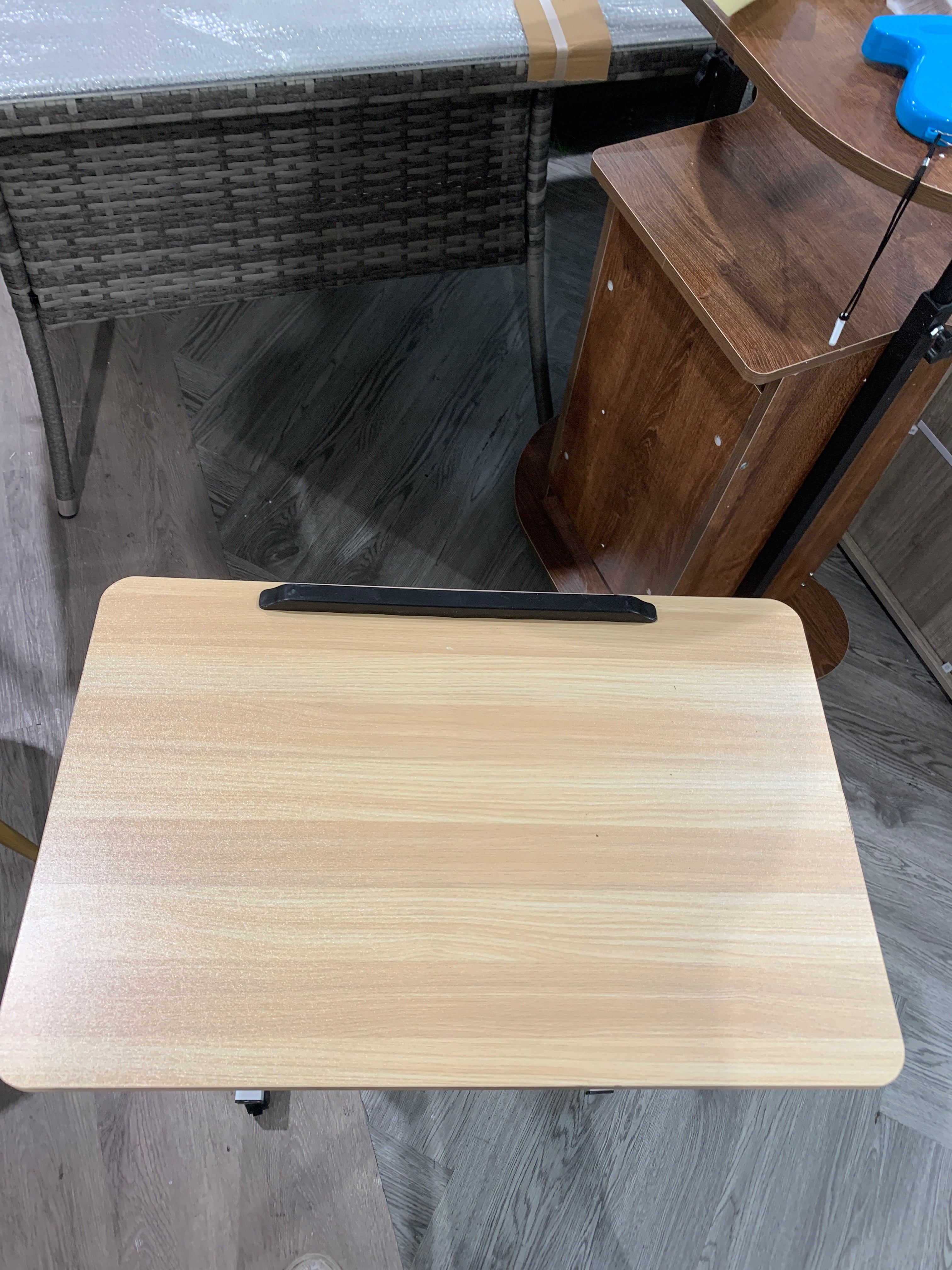 Height Adjustable Mobile Table with Wheels Brown