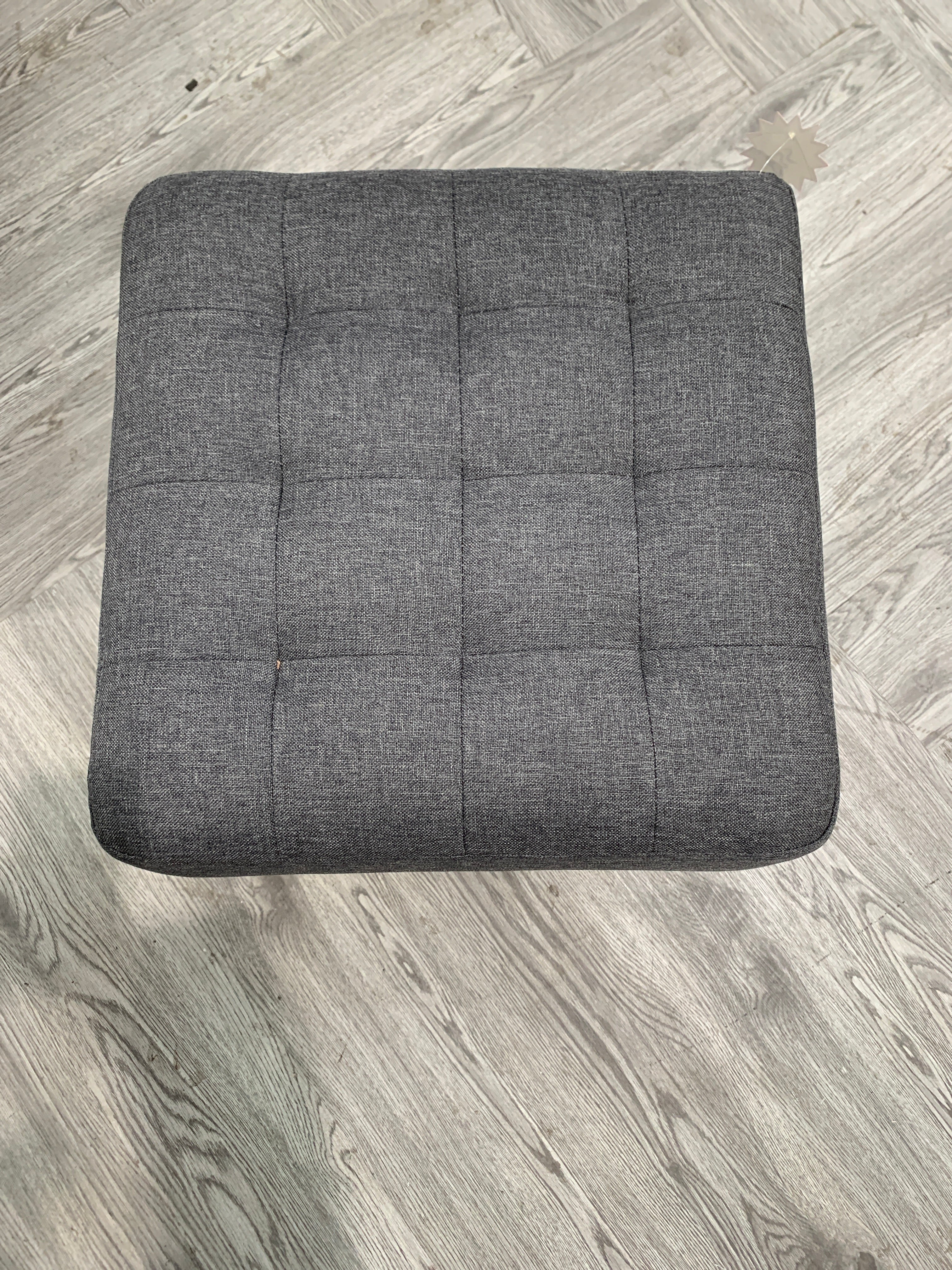 Linen Fabric Padded Wooden Leg Footstool Dark Grey