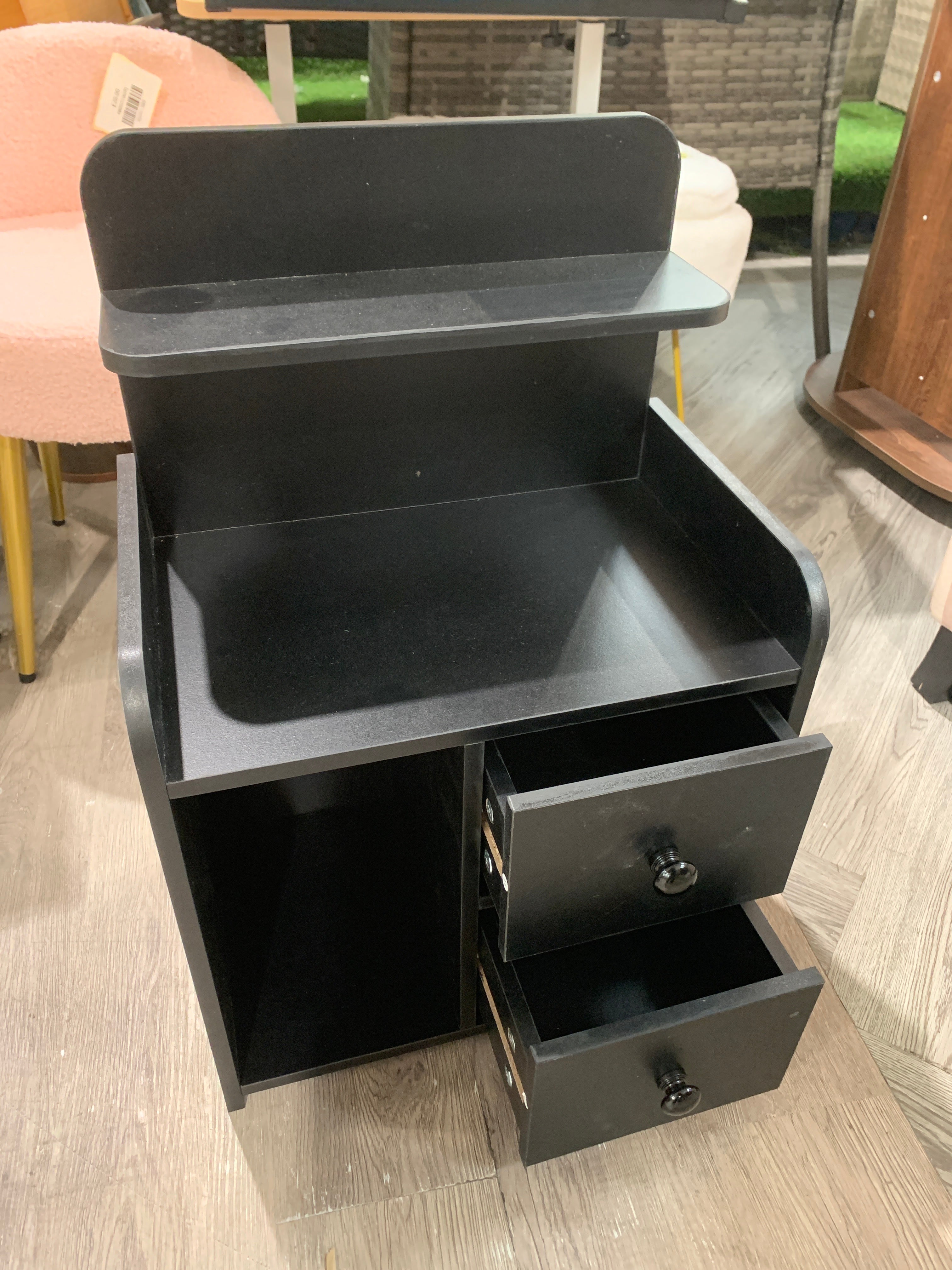 Shelf Bedside Table Nightstand with Drawers Black