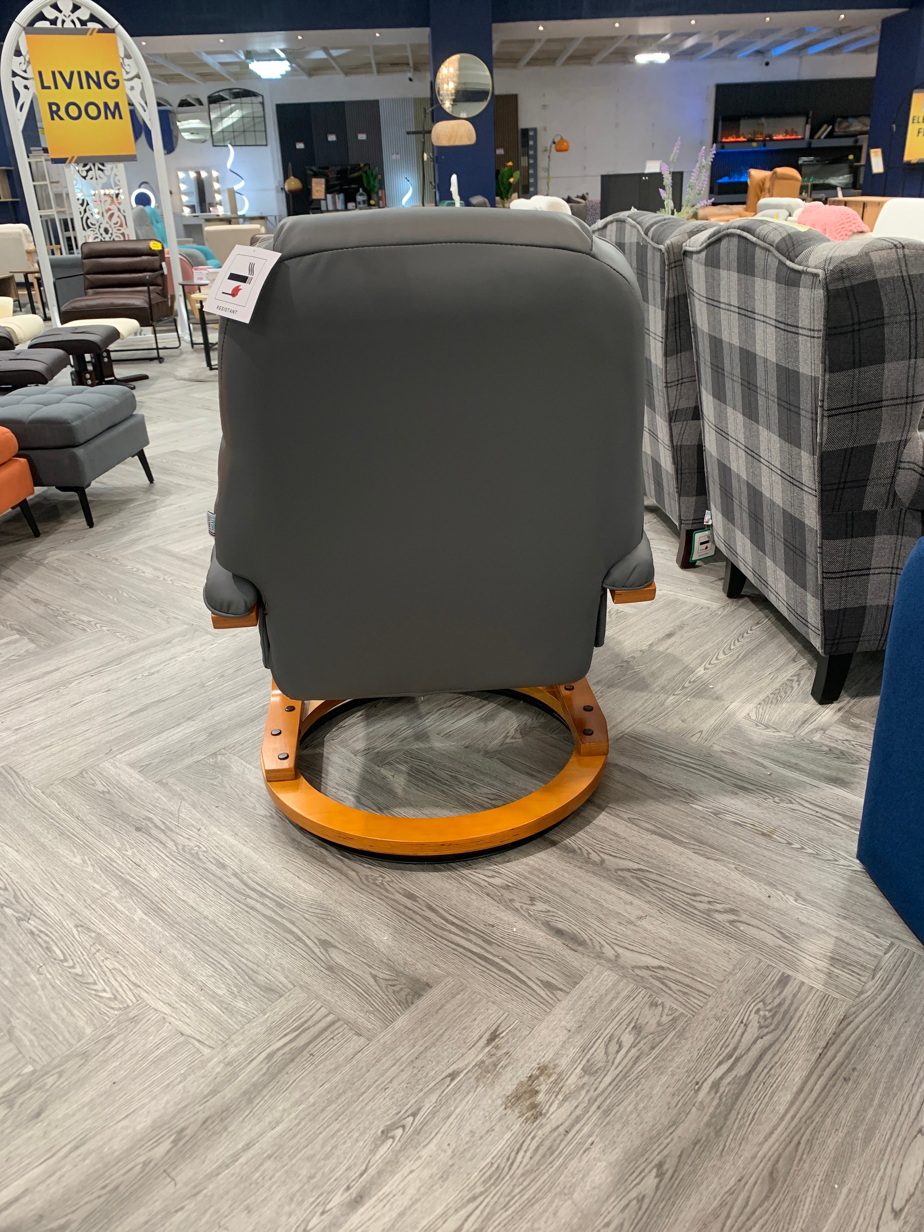 Grey PU Leather Executive Office Reclining Chair with Footstool
