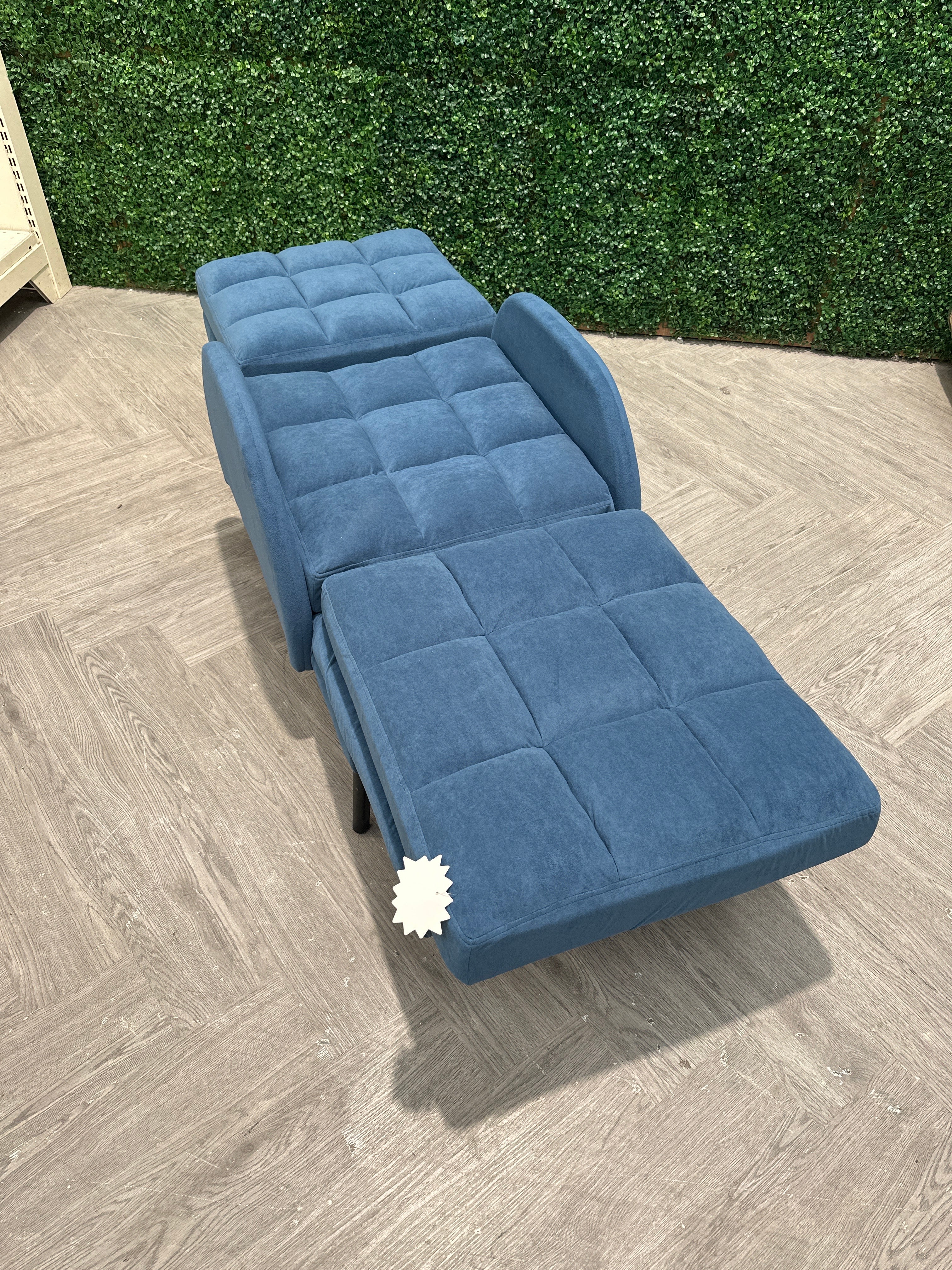 Velvet Upholstered Adjustable Recliner Armchair with Footstool and Metal Legs Blue