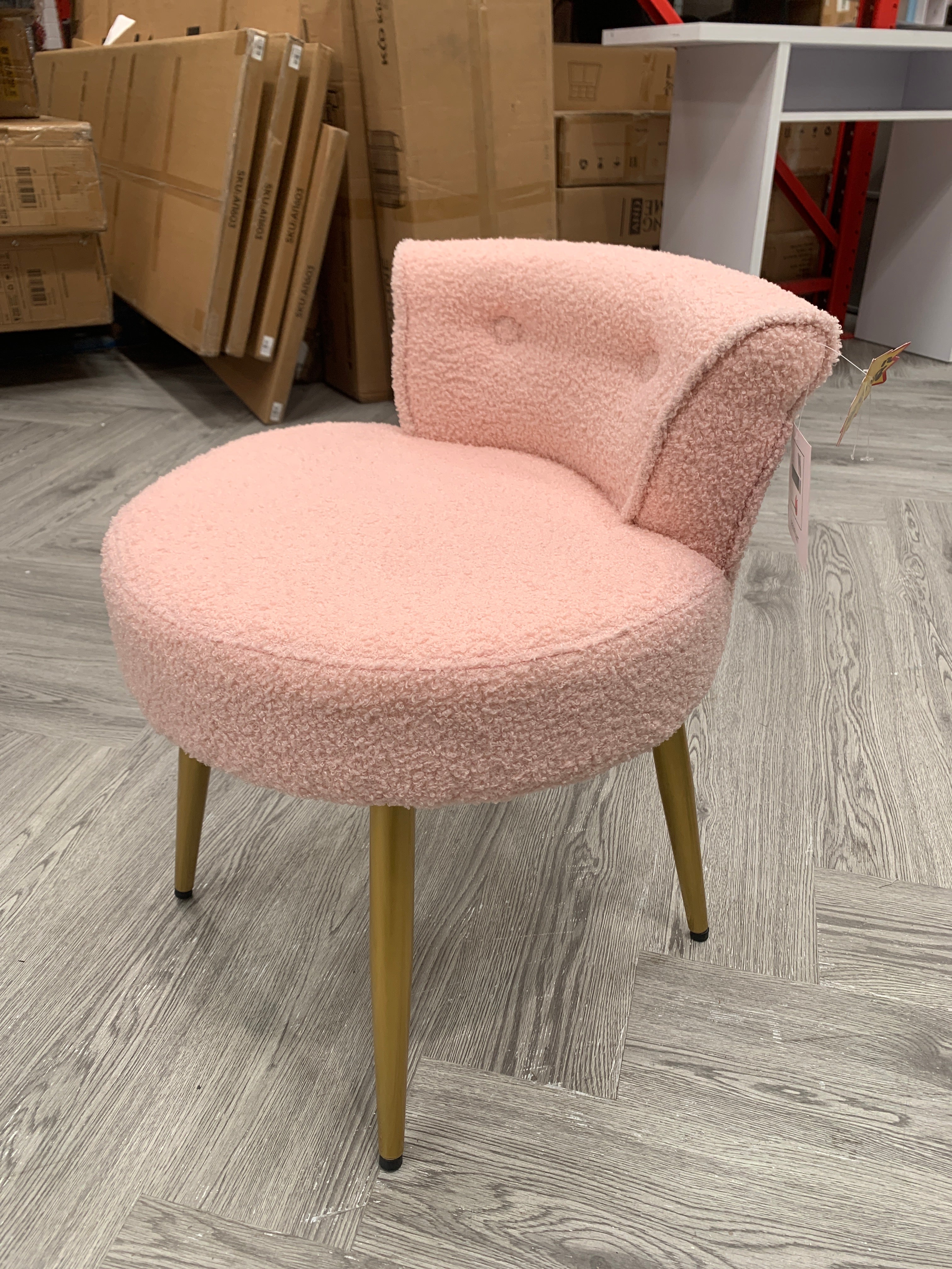Teddy Fleece Dressing Table Stool with Metal Legs Pink