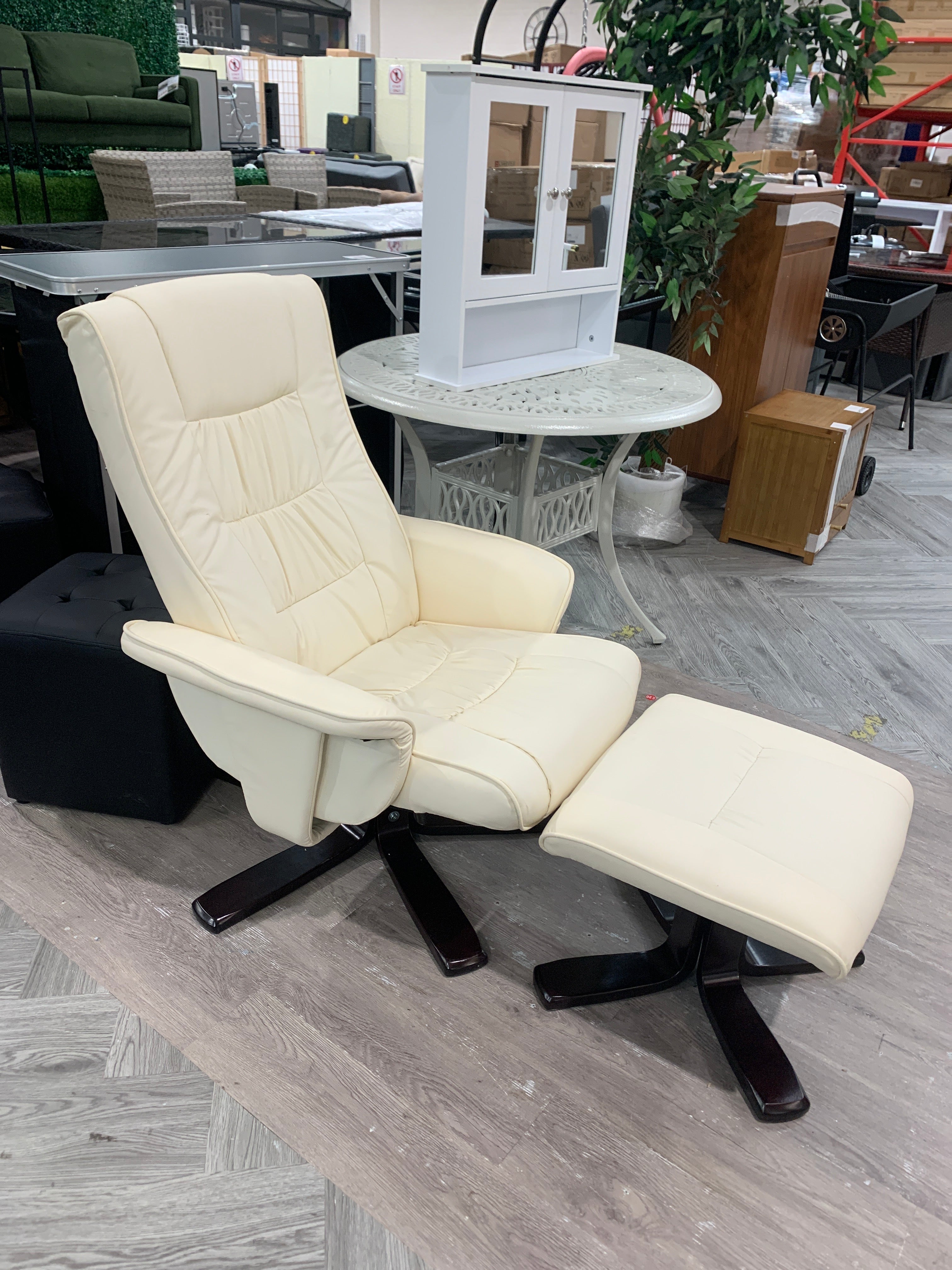PU Leather Upholstered Swivel Recliner Chair with Ottoman Beige