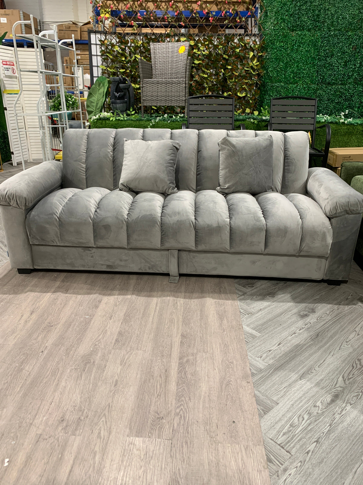 Velvet Upholstered Channel Sleeper Sofa Bed Grey