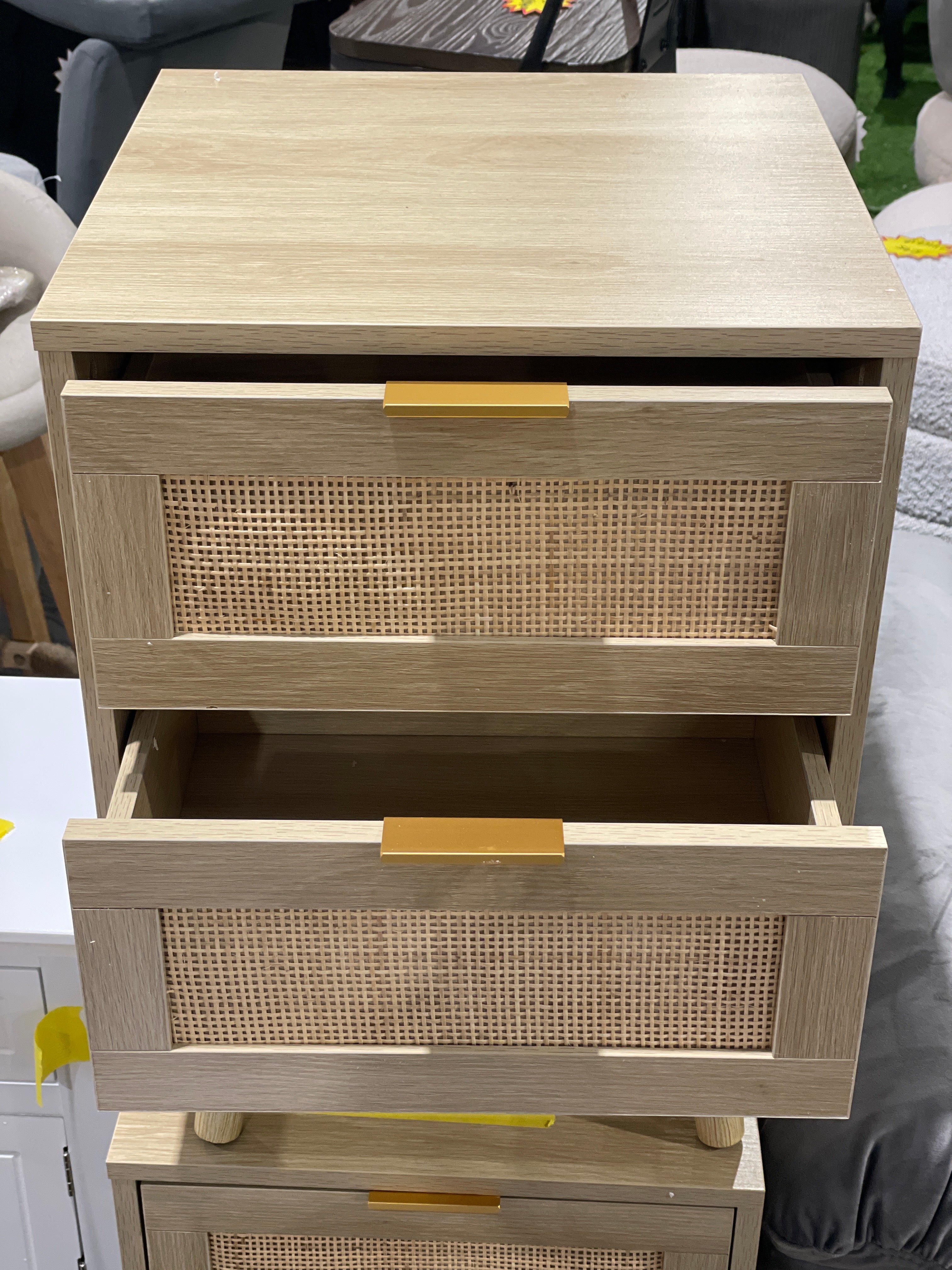Wood and Rattan Chest of 2 Drawer Bedside Table Cabinet Nightstand