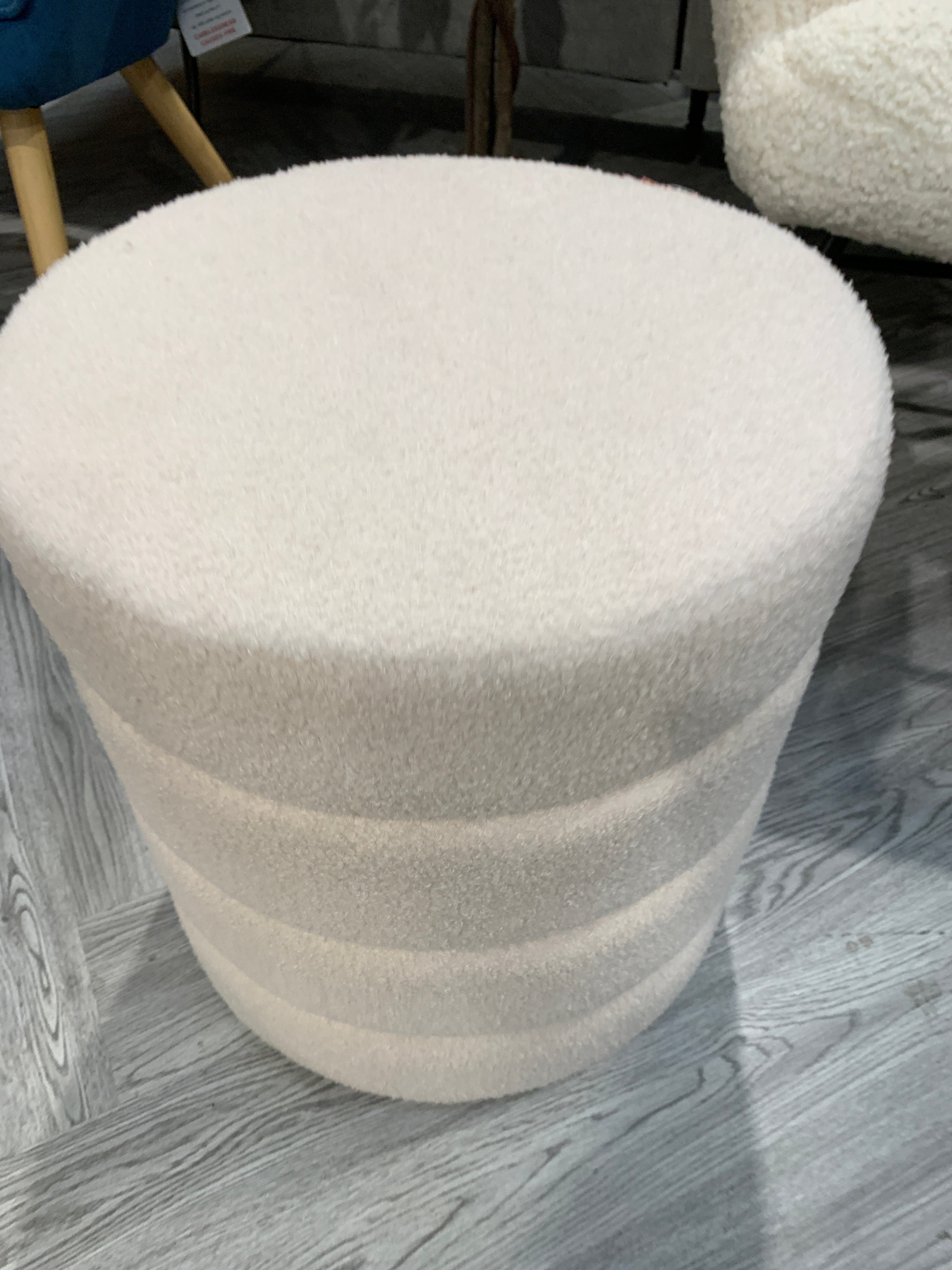 Round Channel Upholstered Dressing Table Stool Ottoman Beige