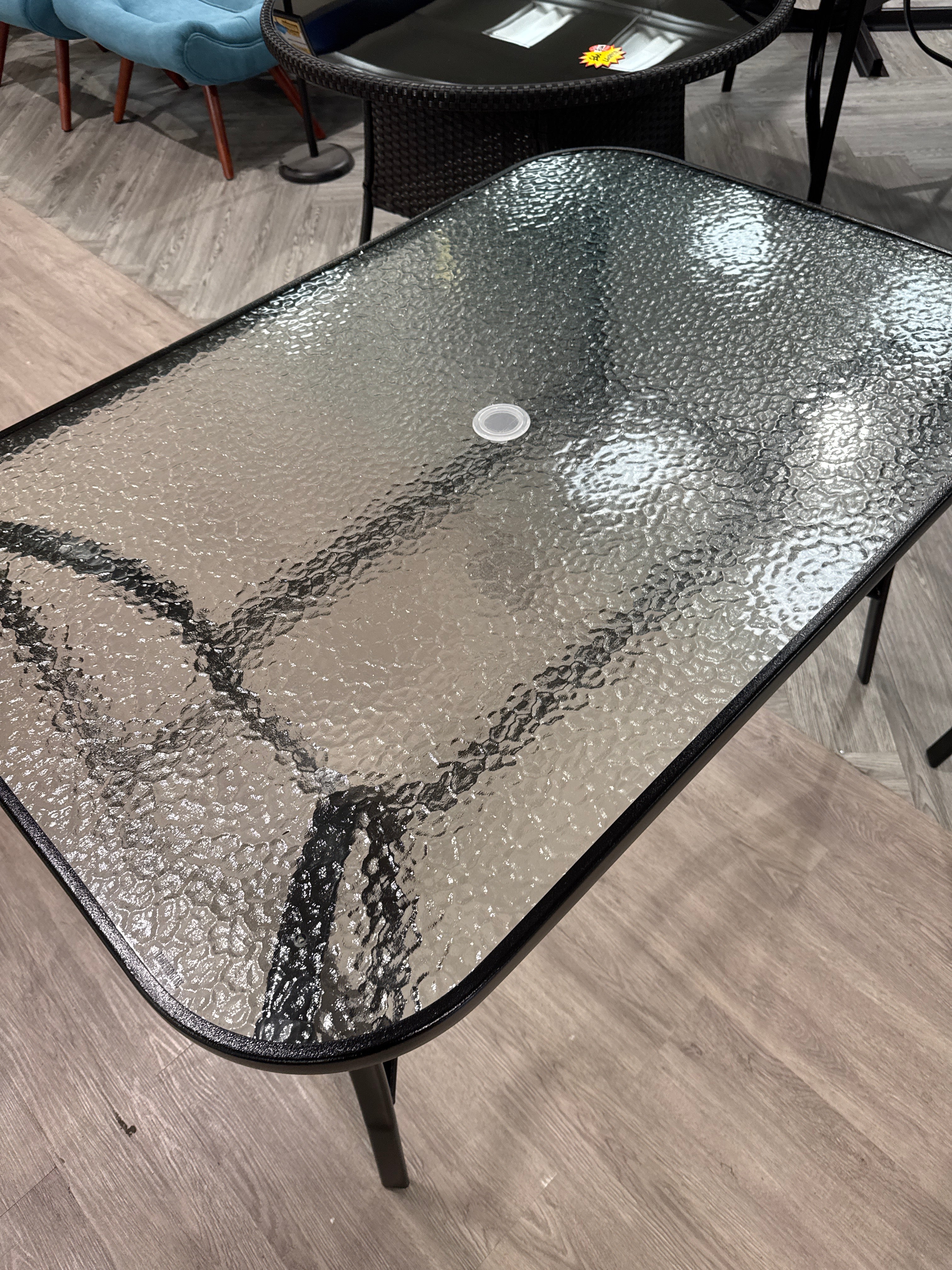Tempered Glass Outdoor Table with Parasol Hole 120 x 80cm