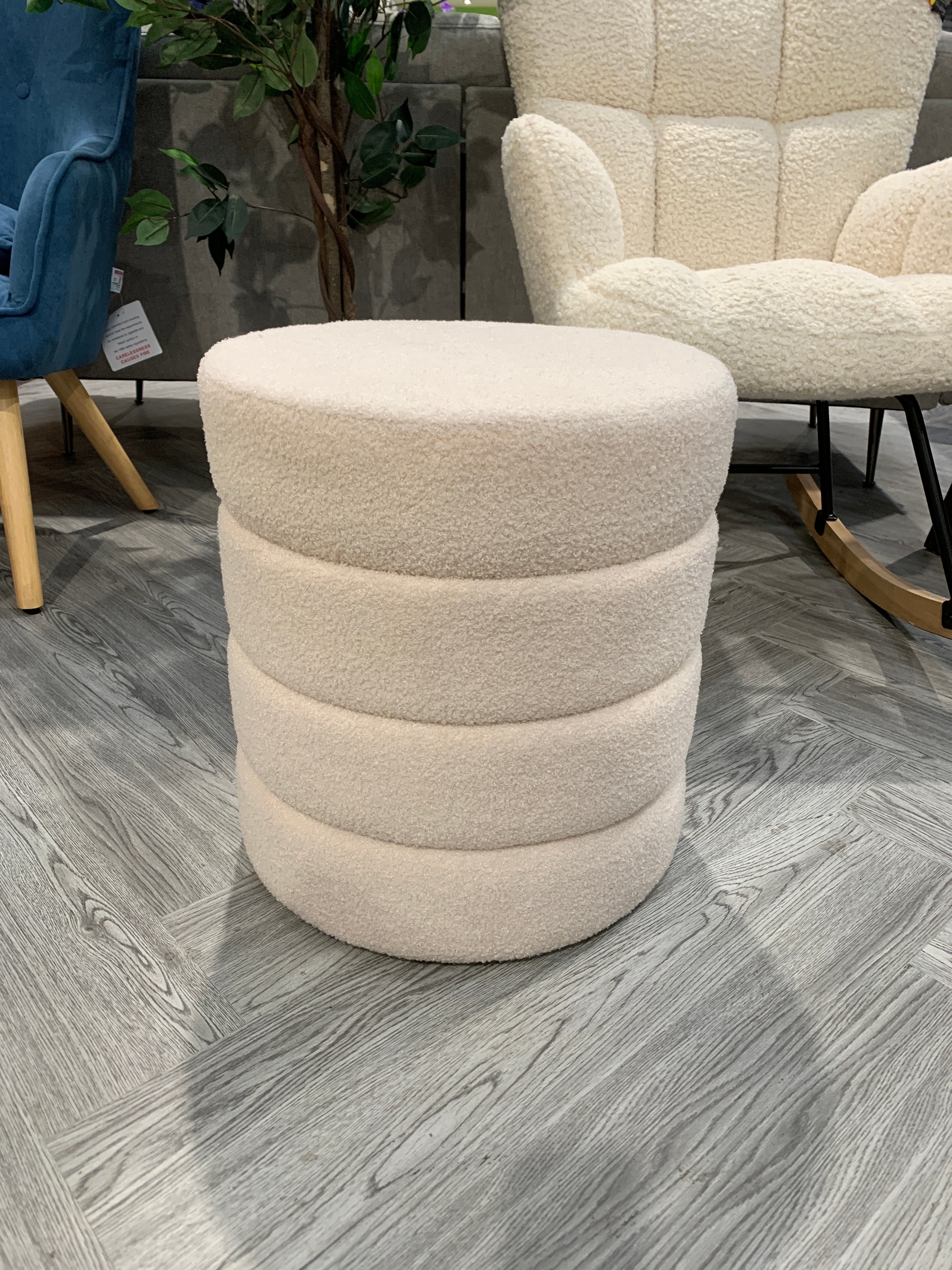 Round Channel Upholstered Dressing Table Stool Ottoman Beige
