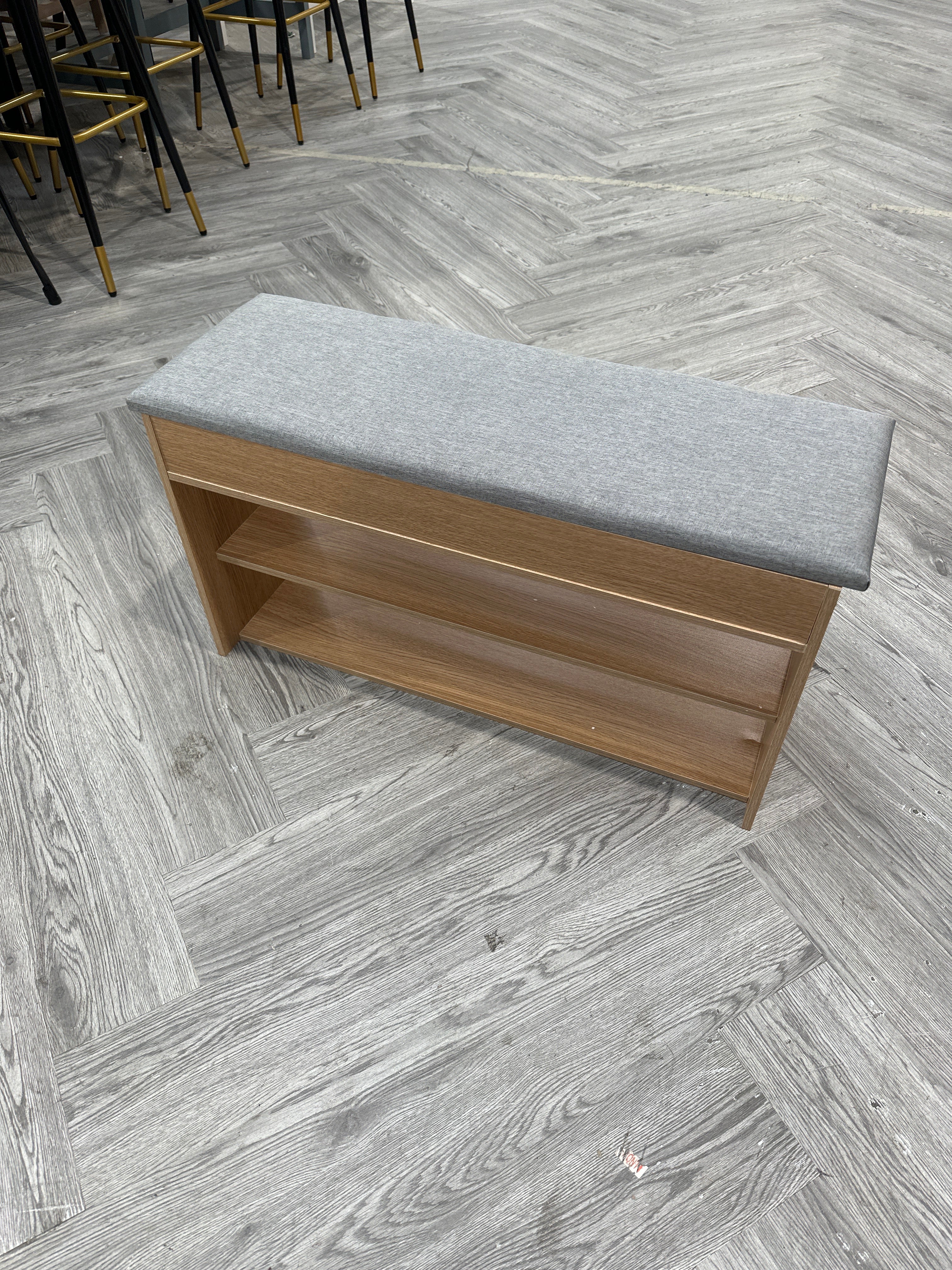 Grey Linen Padded Shoe Storage Bench