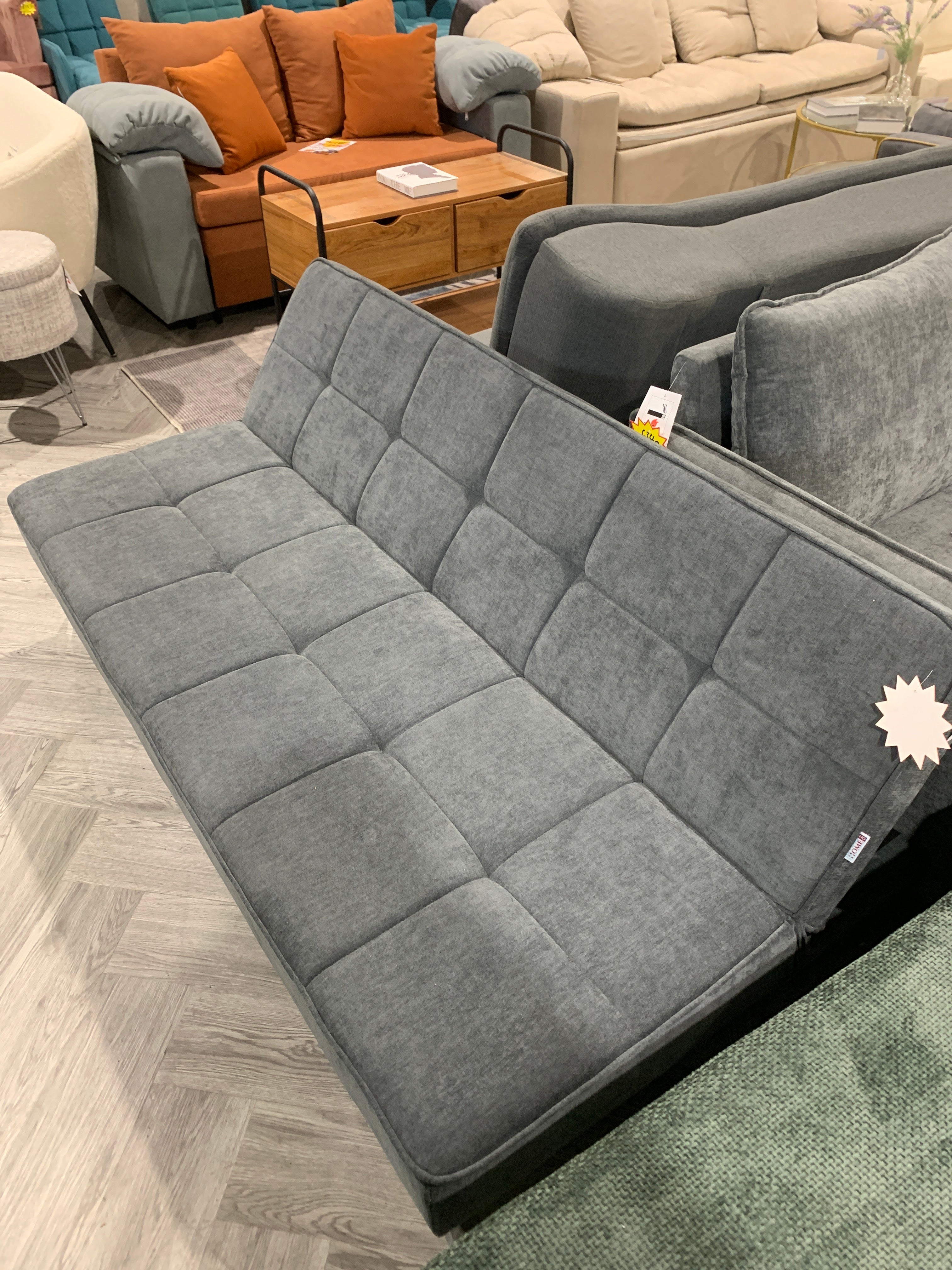 Modern Grey Convertible Tufted Sofa Bed with Iron Legs
