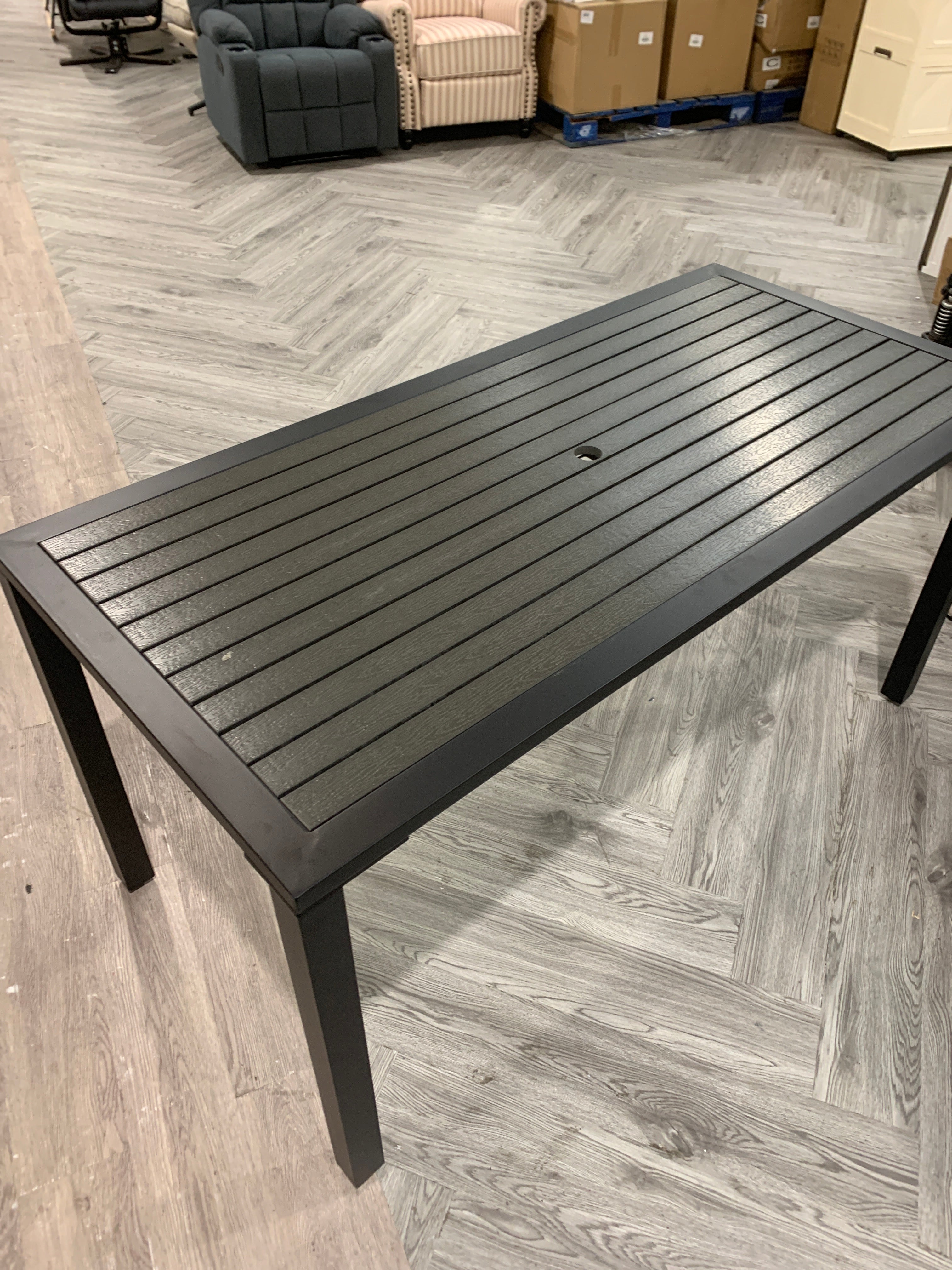 150cm Rectangular Outdoor Dining Table with Parasol Hole Grey