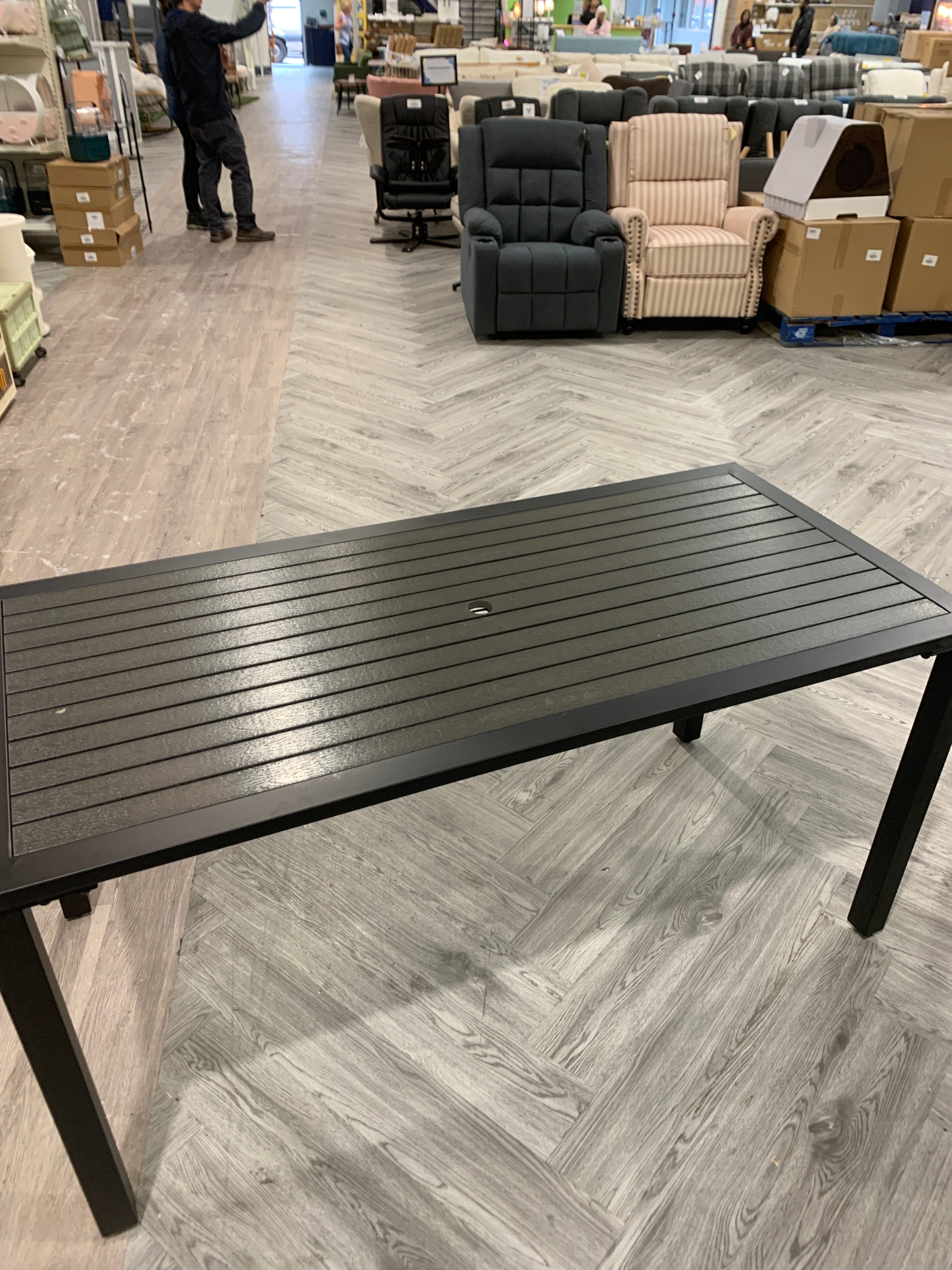 150cm Rectangular Outdoor Dining Table with Parasol Hole Grey
