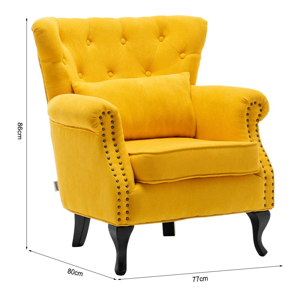 New Yellow Upholstered Nail Head Modern Buttoned Linen Armchair