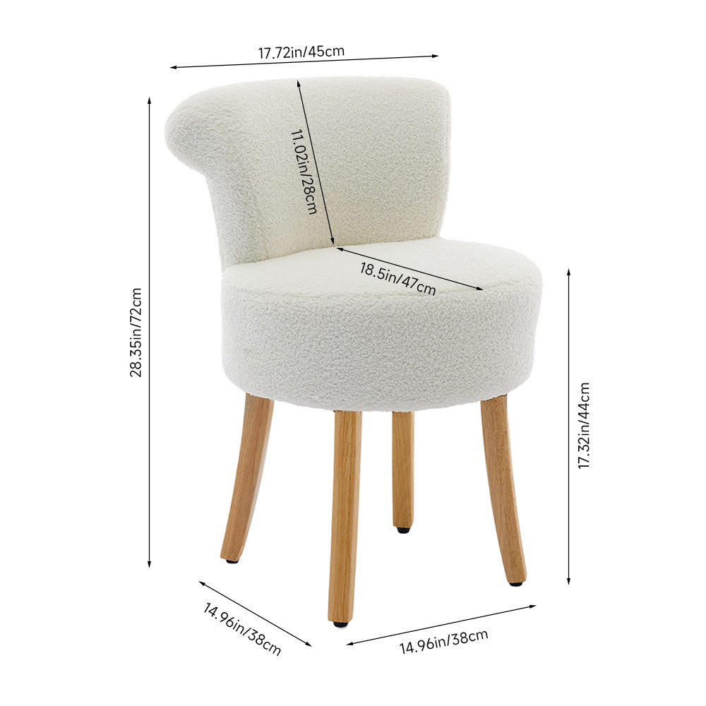 Teddy Fleece Dressing Table Stool with Solid Wood Legs White