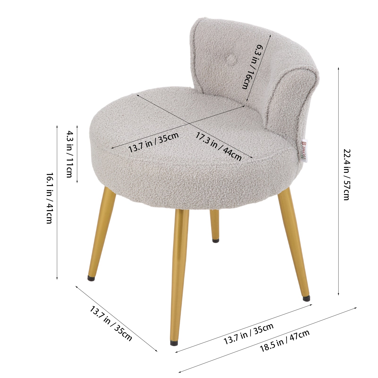 New Teddy Fleece Dressing Table Stool with Iron Legs Grey