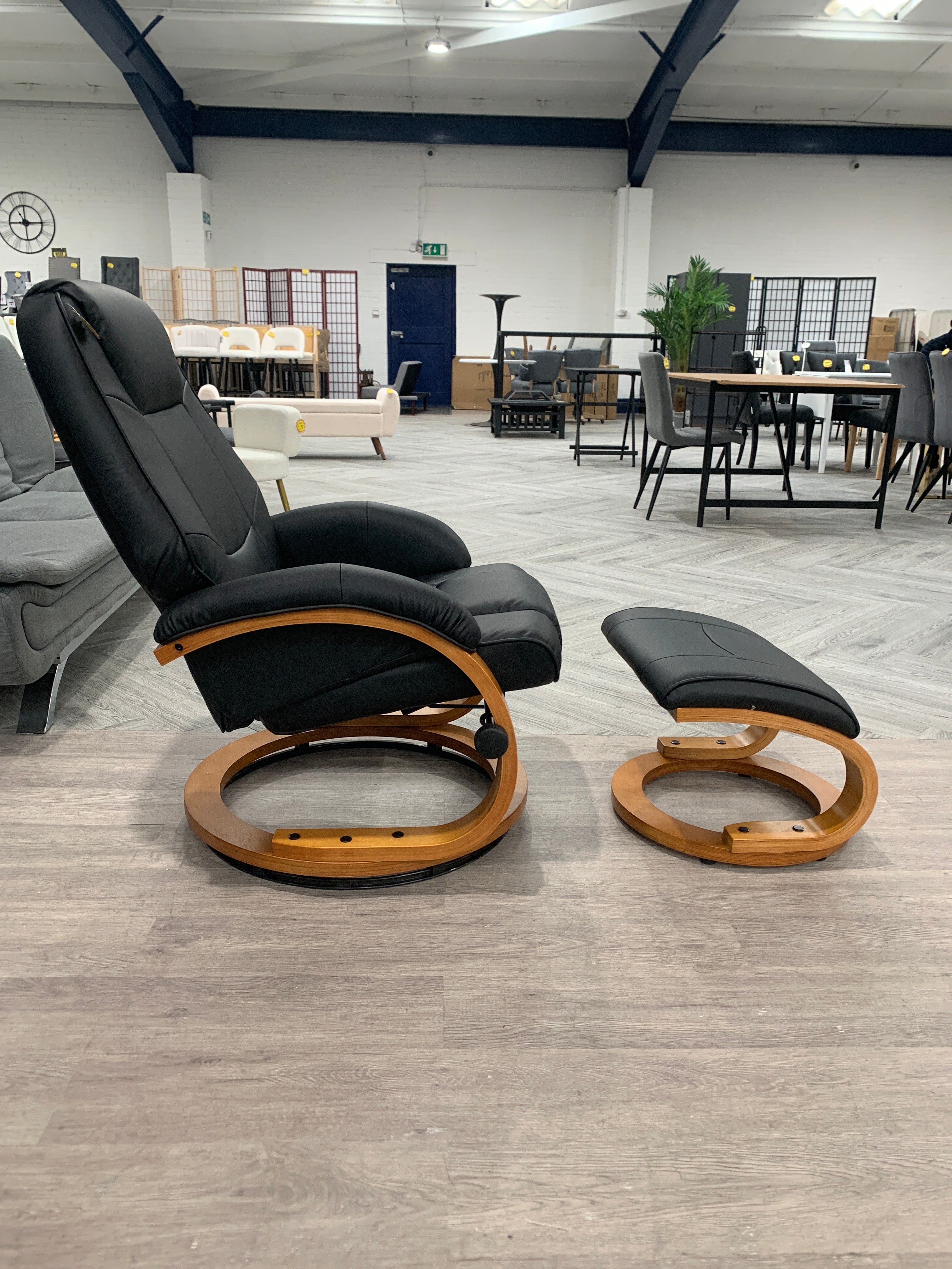 Black Ergonomic Executive Office Reclining Chair with Footstool