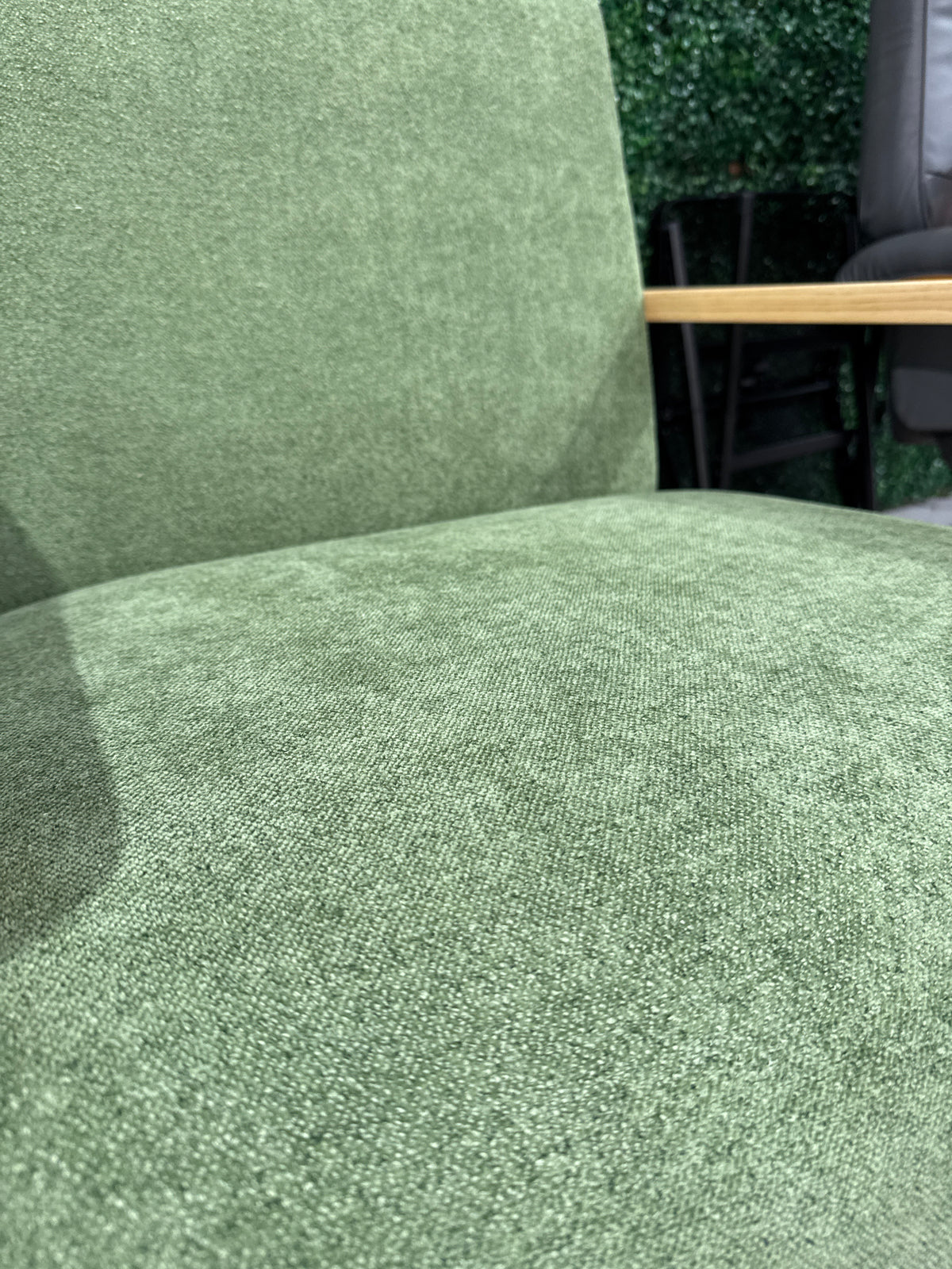 Green Modern Chenille Armchair with Wooden Armrests