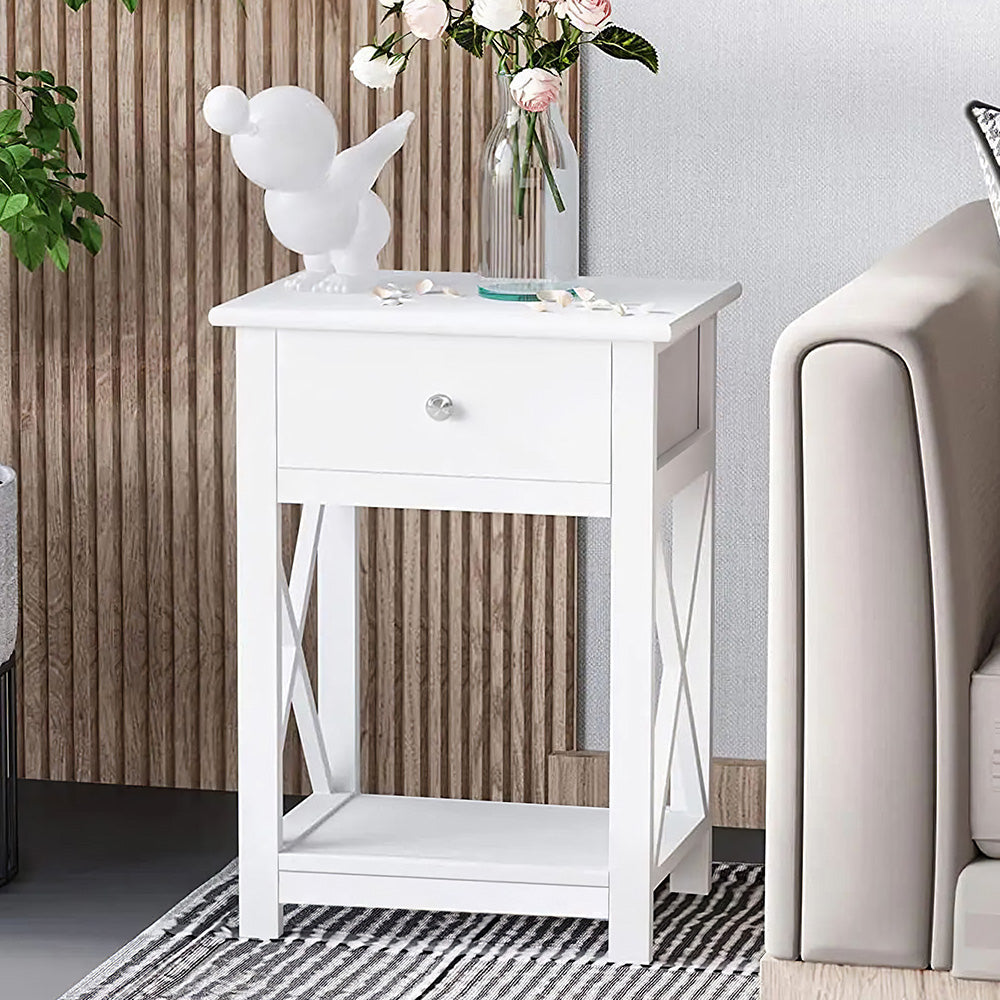 New Wooden One Drawer Bedside Table White