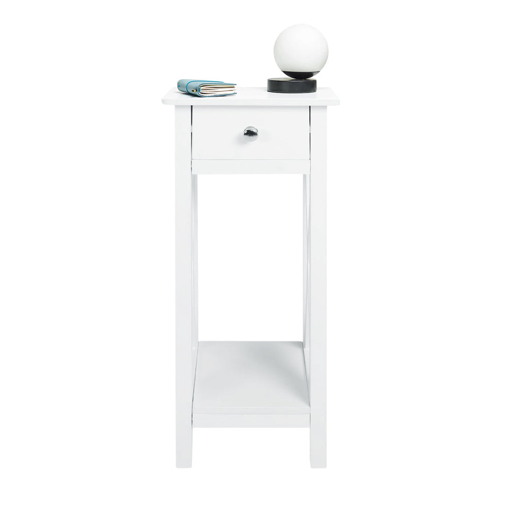 New Wooden One Drawer Slim Side Table White