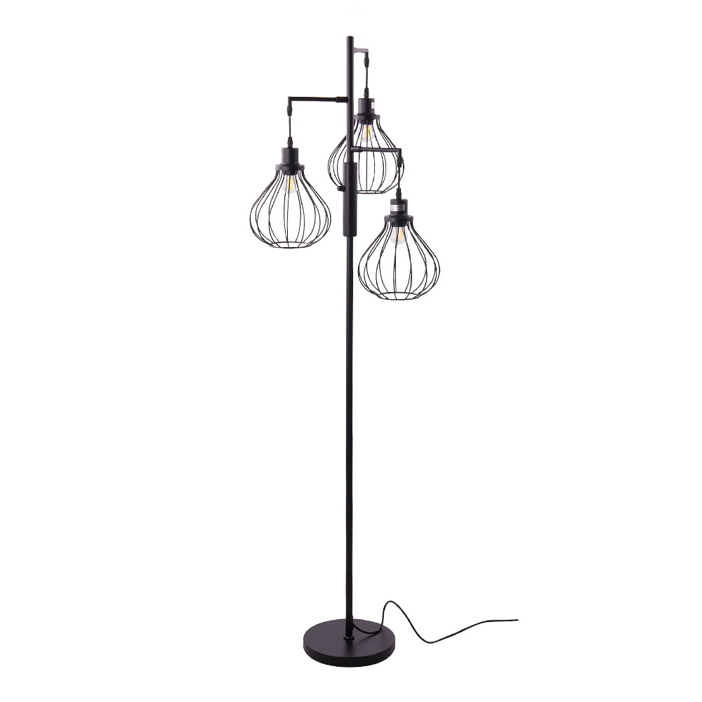 New Industrial Style 3 head Floor Lamp with Irregular Shade Black
