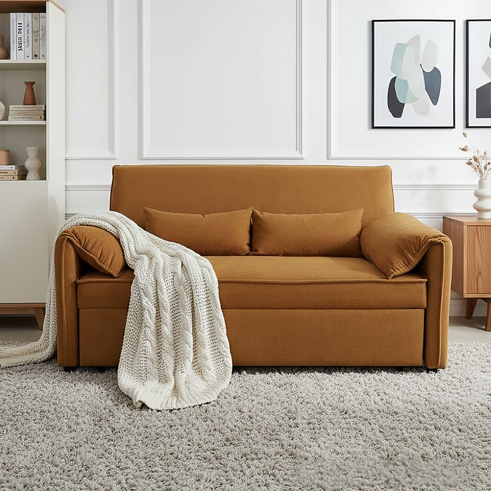 New 2 Seater Pull Out Sofa Bed with Cushions Yellow