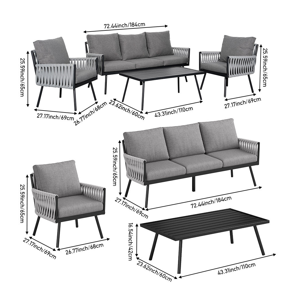 New 5 Seater Outdoor Garden Sofa Coffee Table Set Light Grey