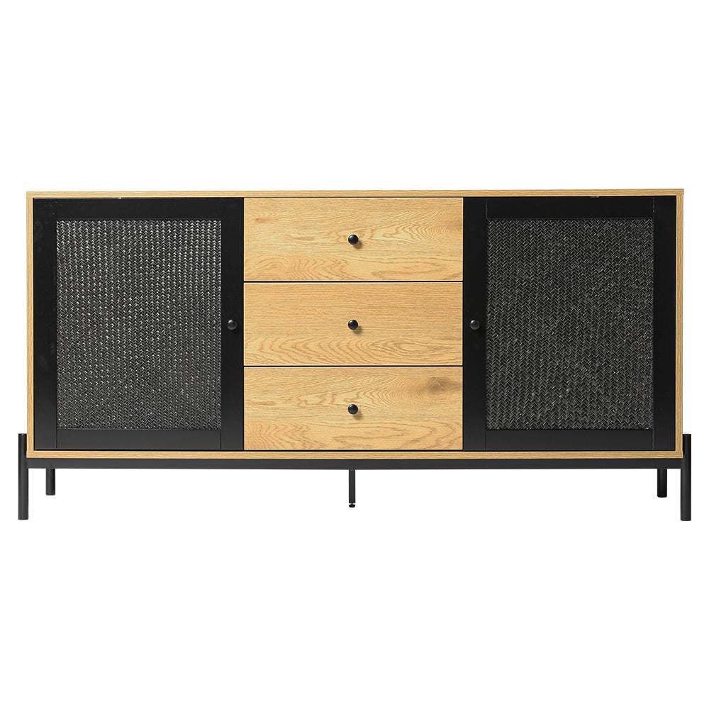 New Storage Cabinet with 2 Cupboard Black Rattan Doors and 3 Drawers