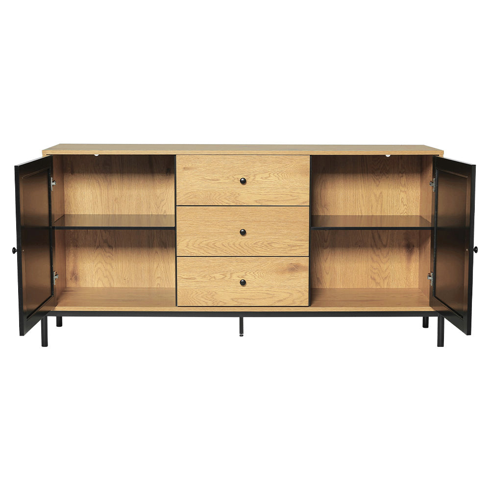New Storage Cabinet with 2 Cupboard Black Rattan Doors and 3 Drawers