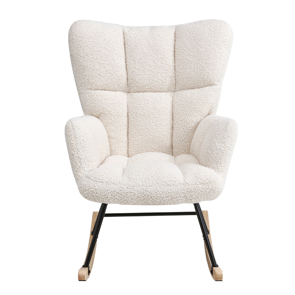 New White Tufted Upholstered Teddy Rocking Chair