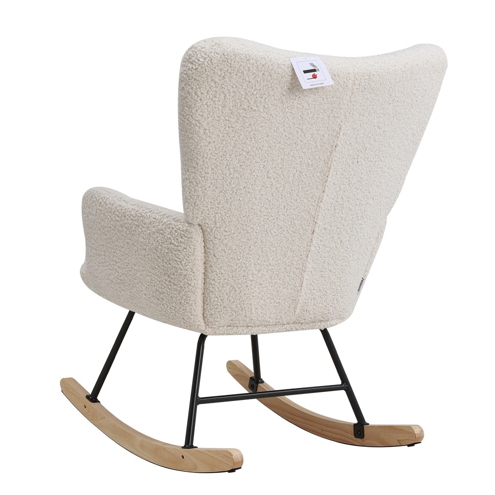 New White Tufted Upholstered Teddy Rocking Chair