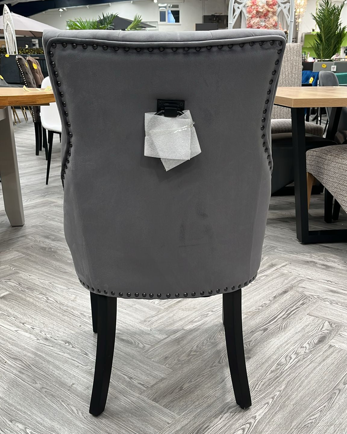 Set of 2 Dining Chairs with Nailhead Trim Dark Grey