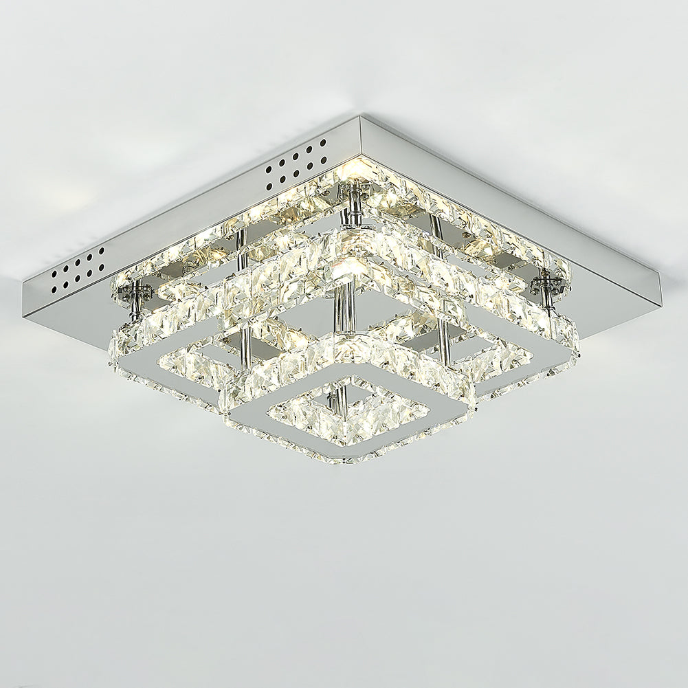 Square Large Size Glamourous Crystal LED Ceiling Light 40cm W