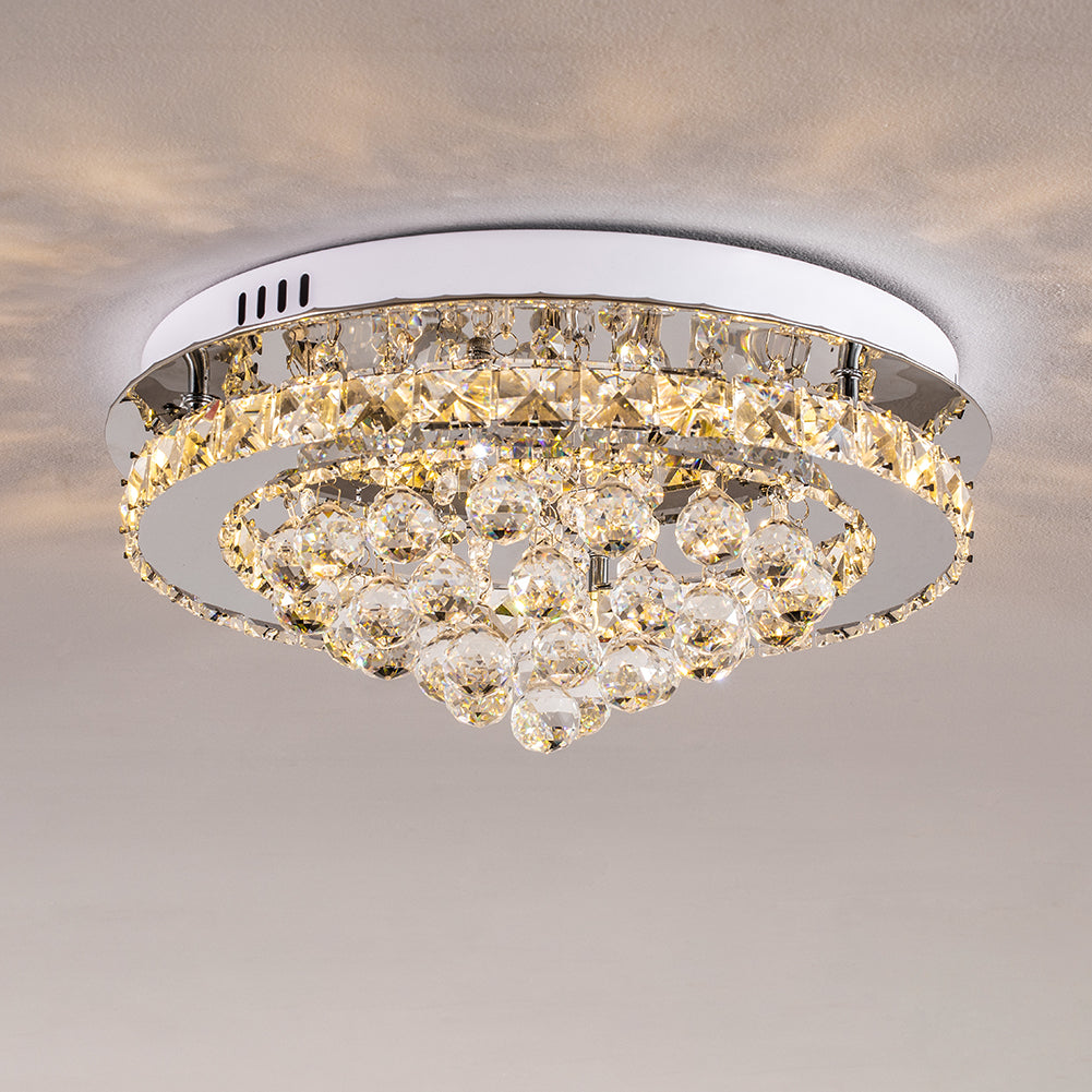 Round 40cm Dia Dimmable Crystal-droplets LED Semi Flush Mount Ceiling Light