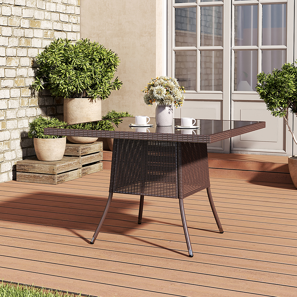 New Rattan Wicker Square Tempered Glass Garden Table 105cm W