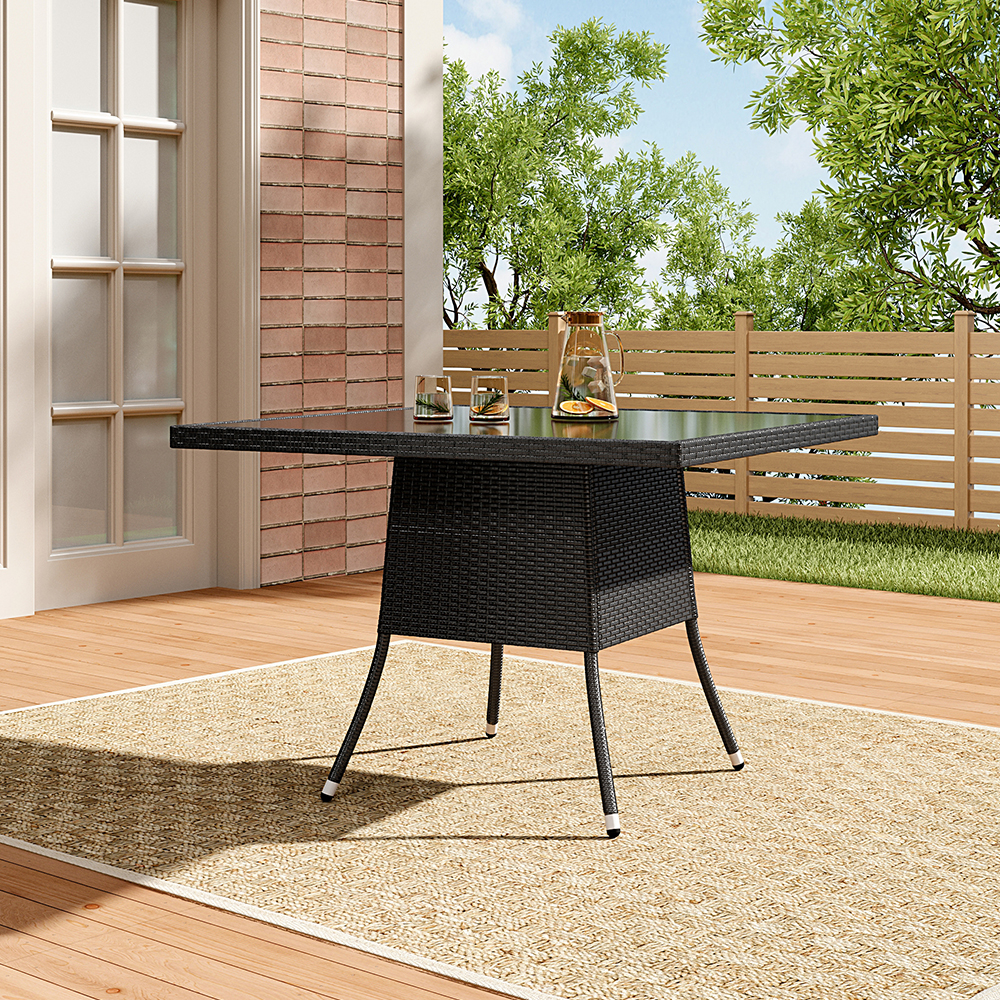 New Rattan Wicker Square Tempered Glass Garden Table 105cm W