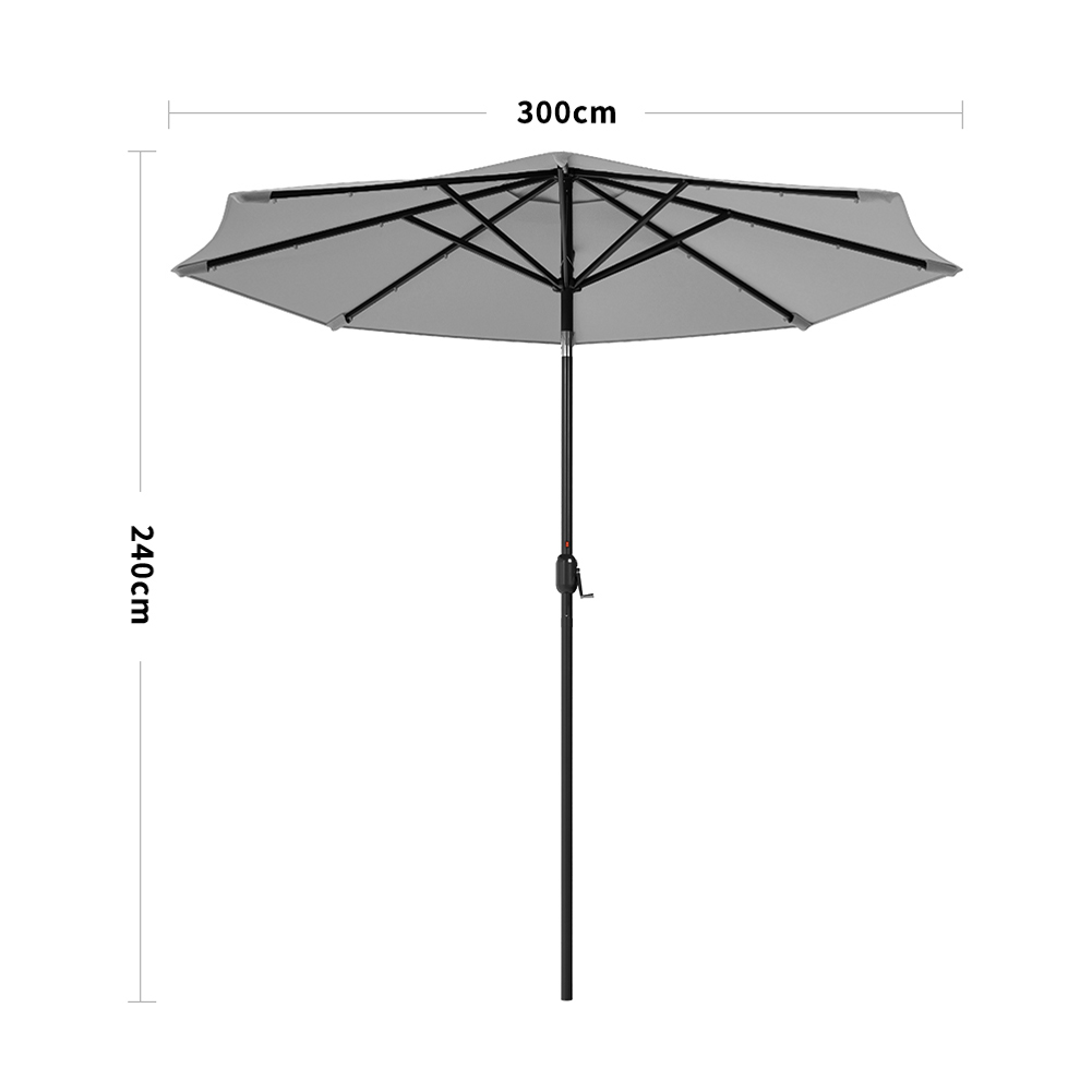 New 3M x 2.4M Sunshade Parasol Outdoor Garden Umbrella with Solar LED Lights