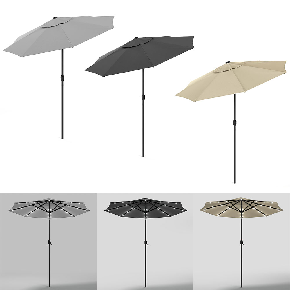New 3M x 2.4M Sunshade Parasol Outdoor Garden Umbrella with Solar LED Lights