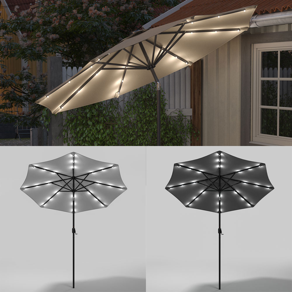 New 3M x 2.4M Sunshade Parasol Outdoor Garden Umbrella with Solar LED Lights