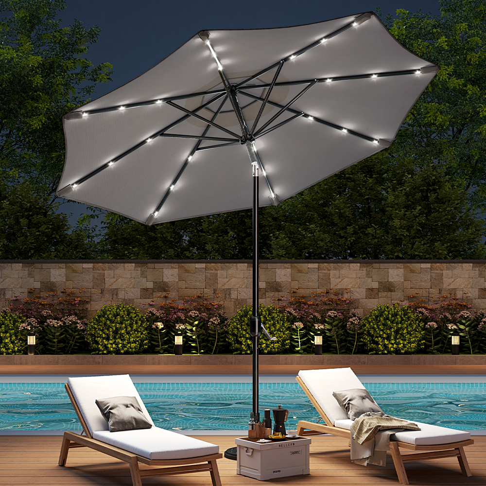 New 3M x 2.4M Sunshade Parasol Outdoor Garden Umbrella with Solar LED Lights