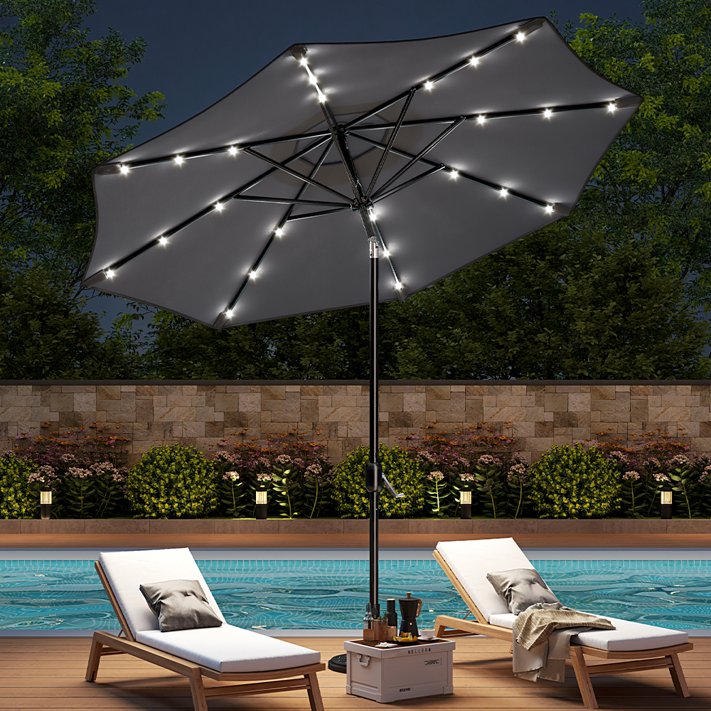 New 3M x 2.4M Sunshade Parasol Outdoor Garden Umbrella with Solar LED Lights