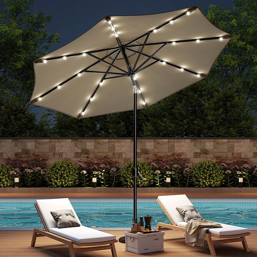 New 3M x 2.4M Sunshade Parasol Outdoor Garden Umbrella with Solar LED Lights