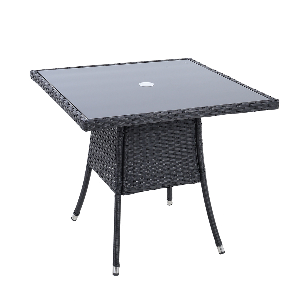 New Rattan Wicker Square Tempered Glass Garden Table 80cm W